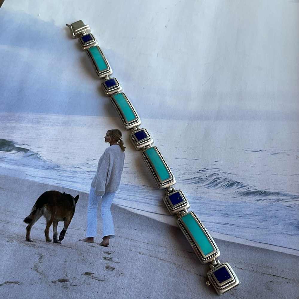 Silver Bracelet with Turquoise and Blue Accents